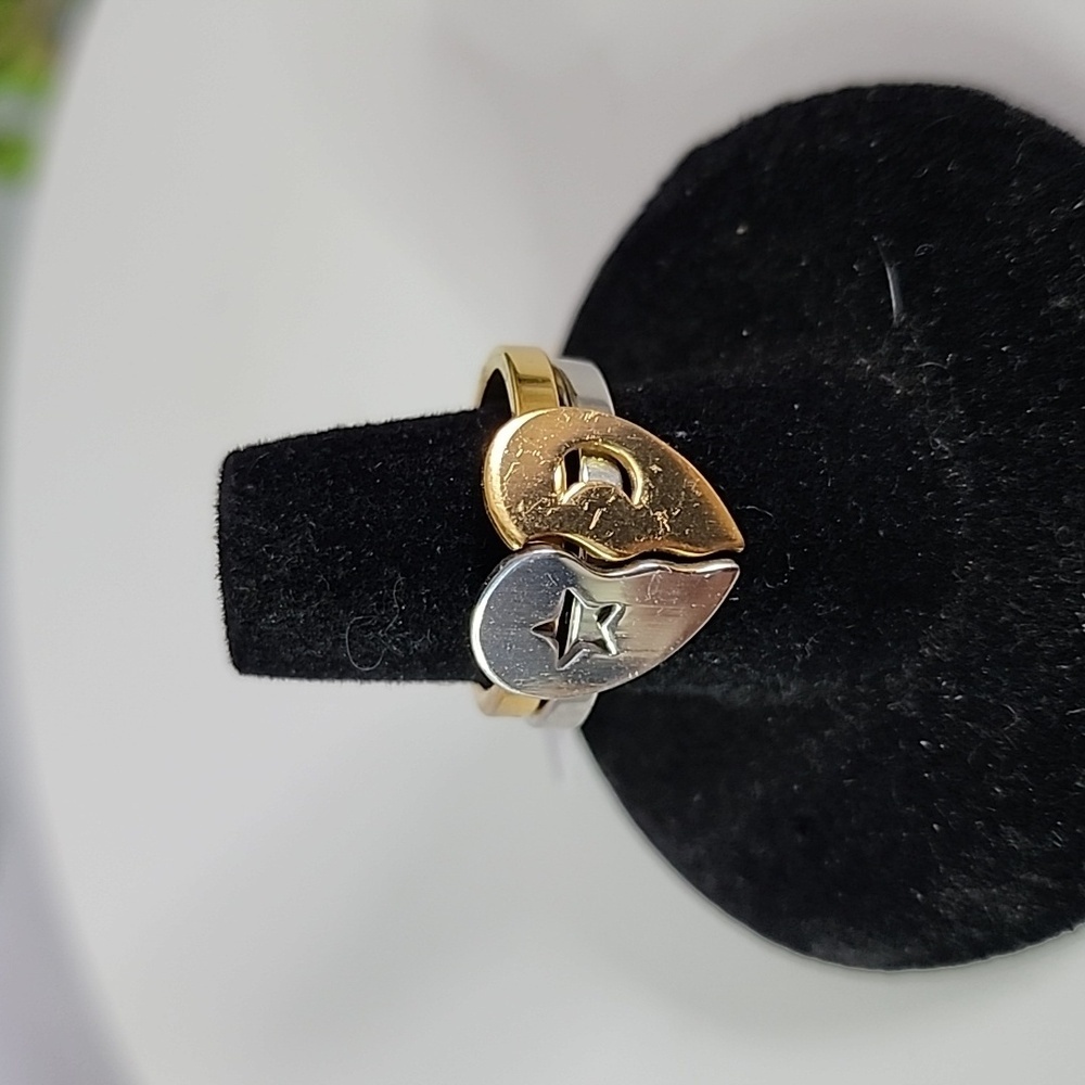 Gold and Silver Stainless Steel Star and Moon Best Friend Double Ring